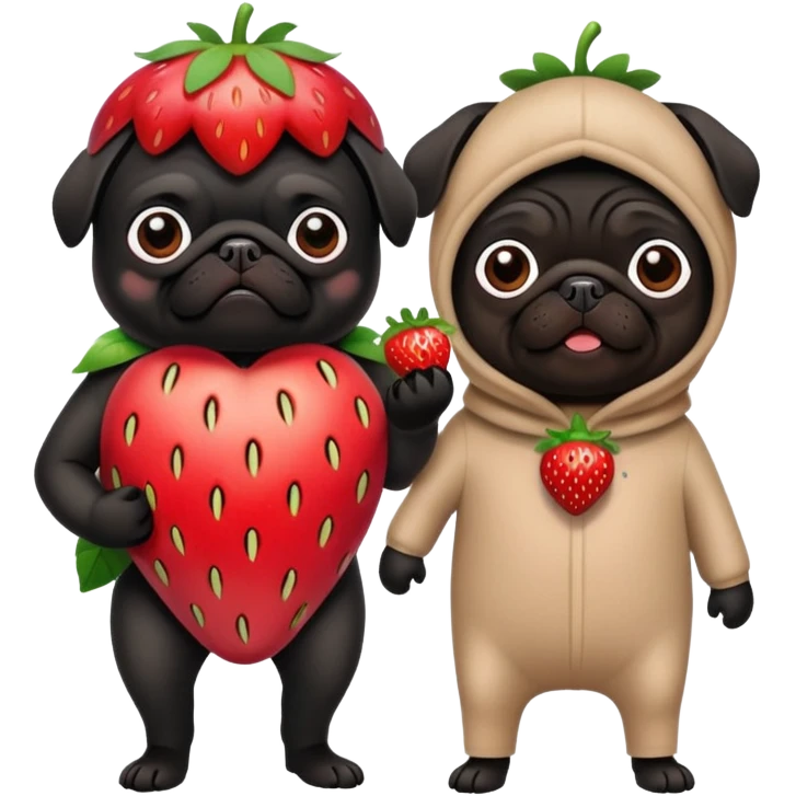 чёрный мопс в костюме клубнички рядом с маньяком  emoji