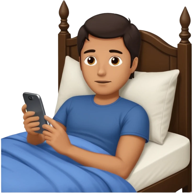 Man emoji lying in bed looking at his phone emoji
