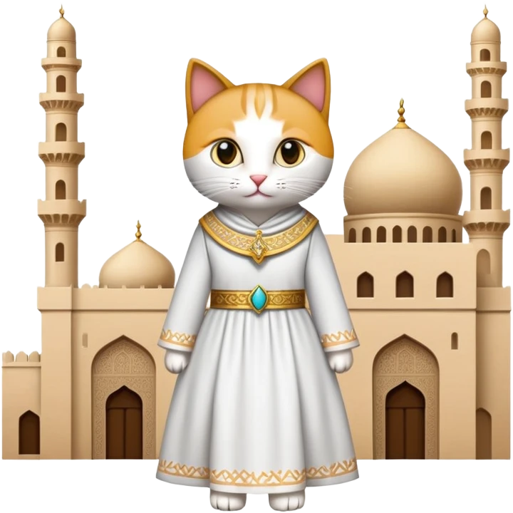 Un gato vestido de musulmán en la mecca emoji