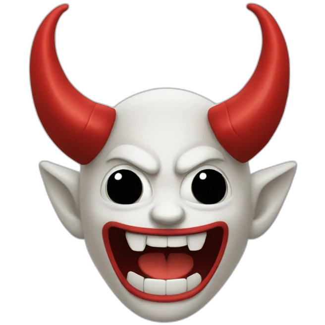 a red demon smiling deviously with black hair and small black horns emoji