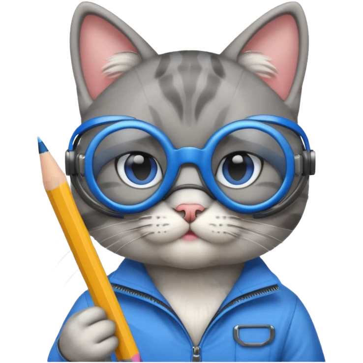 cat with blue goggles and pencil emoji