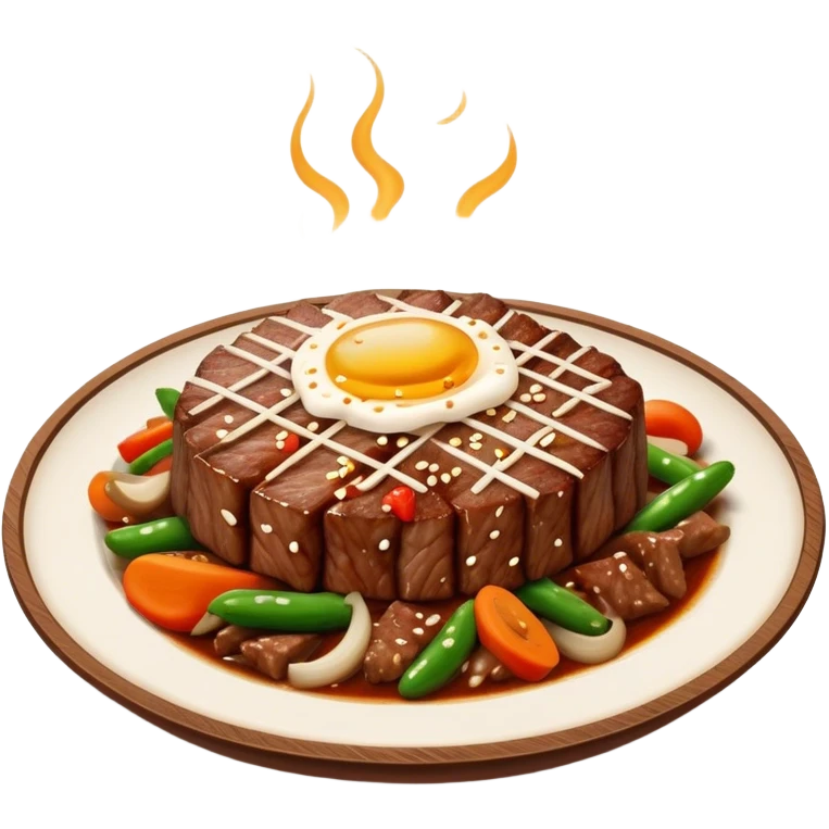 Cinematic Realistic Bulgogi Dish Emoji, featuring tender, marinated beef stir-fried with vegetables rendered with dynamic textures and mouth-watering lighting. emoji