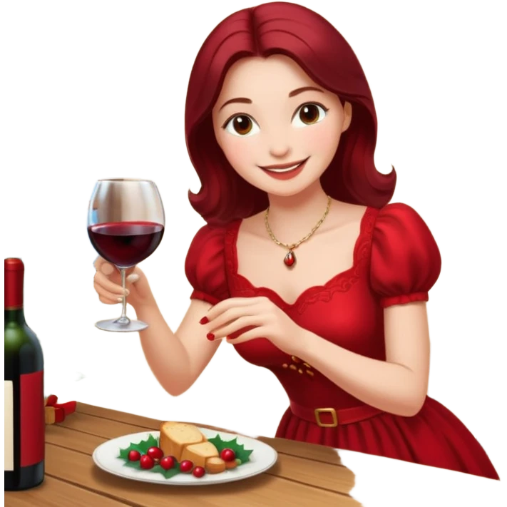 Chirstmas Hostess character, She plans the night, sets the table, pours the wine… emoji