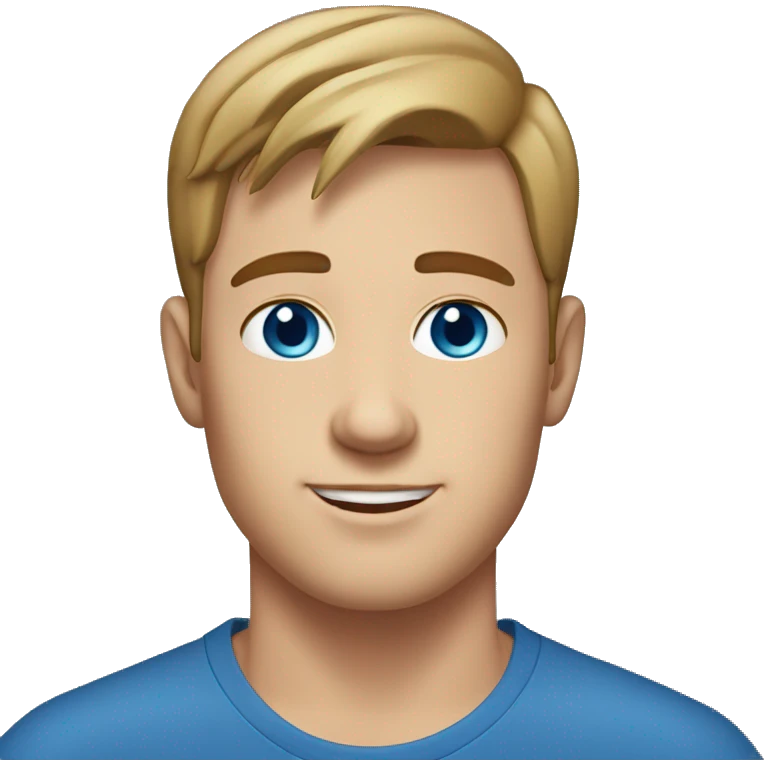 A 22 year old, white man, with short brown hair,   with blue eyes wearing a t-shirt. emoji