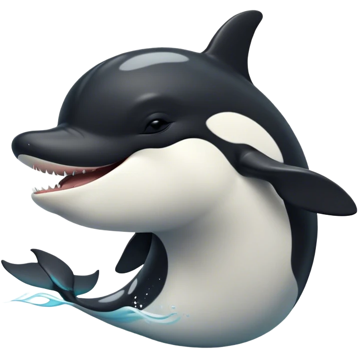 Cinematic Cute Yawning orca Portrait Emoji, Head tilted slightly with a dramatic, wide-open yawn, showcasing a sleek black-and-white body with gently relaxed fins and sleepy, half-closed eyes, Simplified yet irresistibly adorable features, highly detailed, glowing with a soft, cozy marine glow, high shine, relaxed yet expressive, stylized with a dash of whimsical deep-sea charm, soft glowing outline, capturing the essence of a drowsy yet affectionate orca that appears ready to stretch out in the waves for a nap! emoji