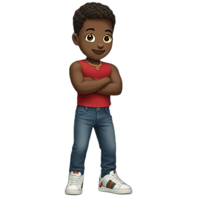 emoji of a kid flexing his gucci shoes emoji