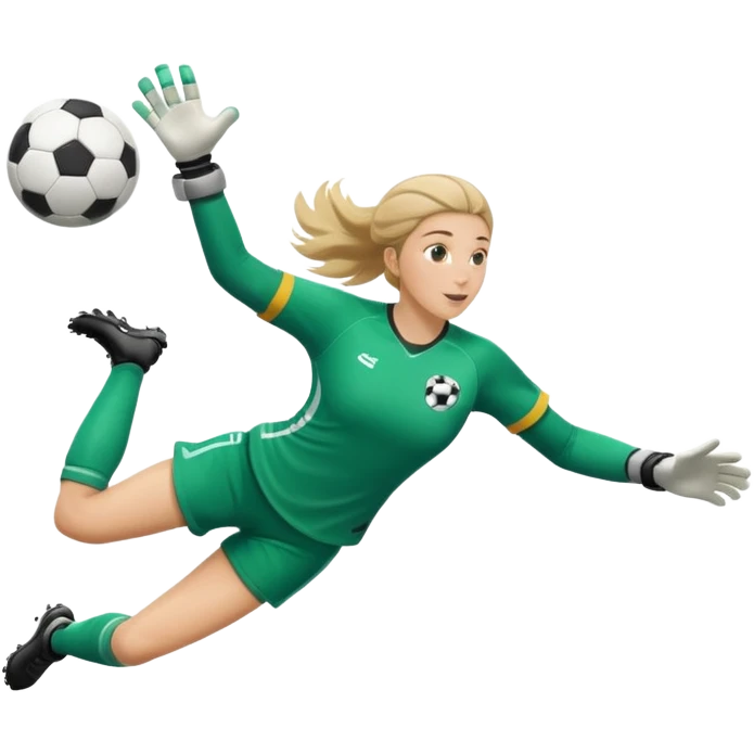 make a girl goalie diving through the air with a soccer ball in her hands emoji