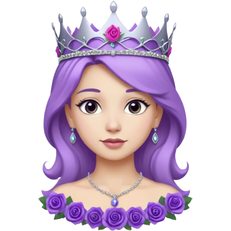 Purple rose flower, silver circle plaque, silver tiara emoji