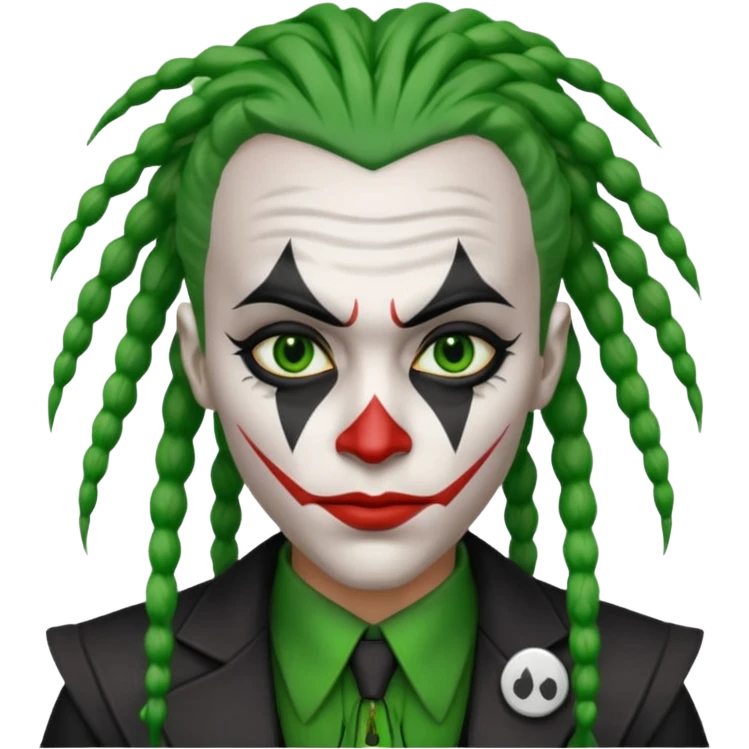 black joker character with green dreadlocks, binary code elements, partially white makeup emoji