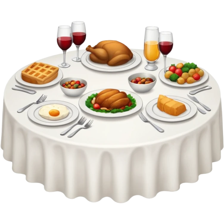 A table with white tablecloth and dinner  emoji