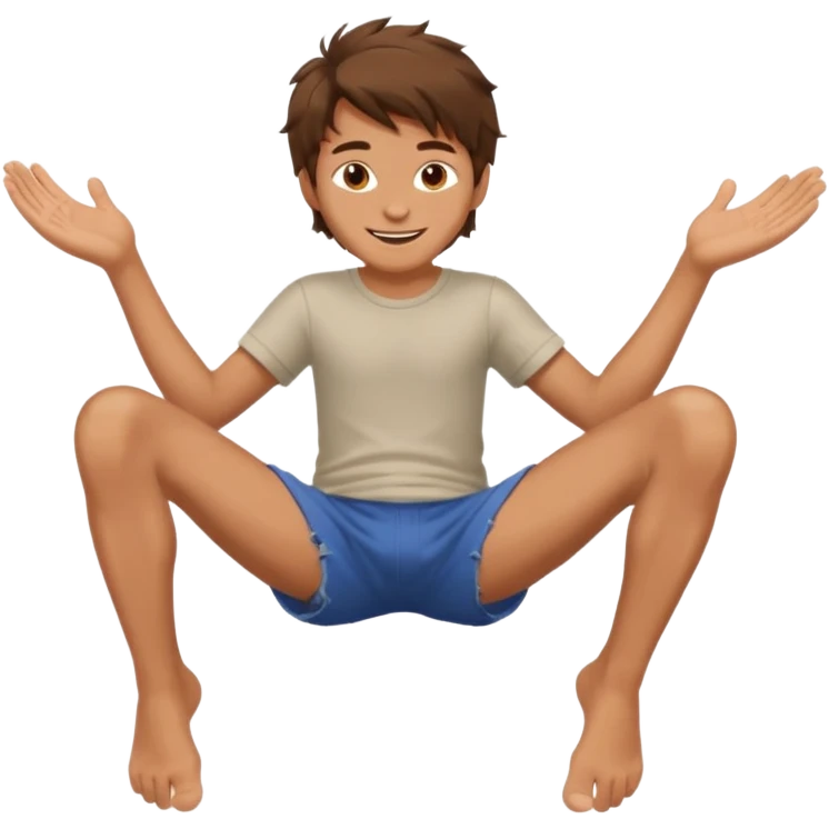 barefooted boy with messy brown hair and spread legs emoji