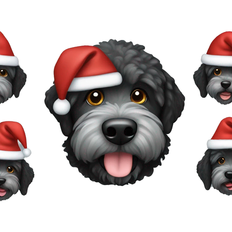 Black labradoodle dog wearing a Santa hat emoji