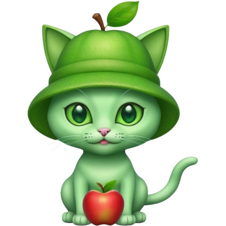 An alien cat with an apple hat with cash all around it emoji