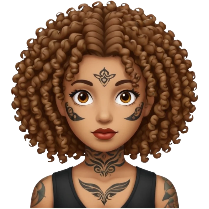 woman curly hair and heavy face tattoo emoji