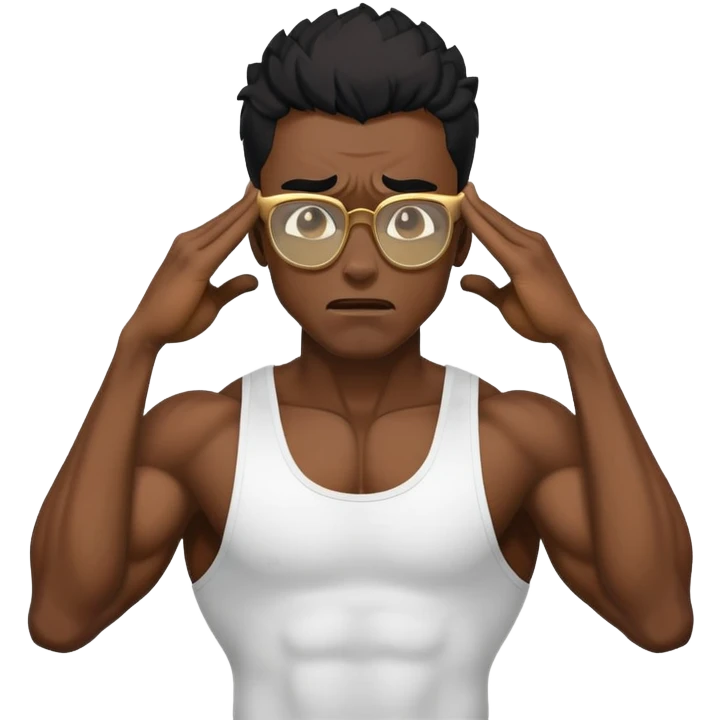 black skinny bodybuilder with gold glasses frustrated pulling hair emoji