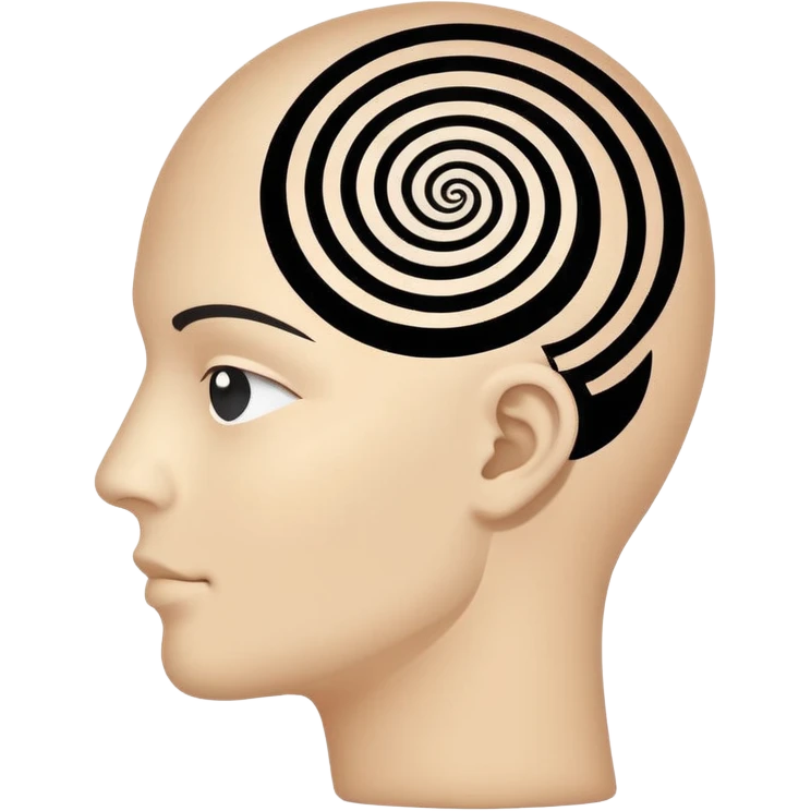 Minimalistic flat vector icon, iOS style, thin black contour on white background. Human head silhouette with spiral inside. Clean, no text, no shadows.
 emoji
