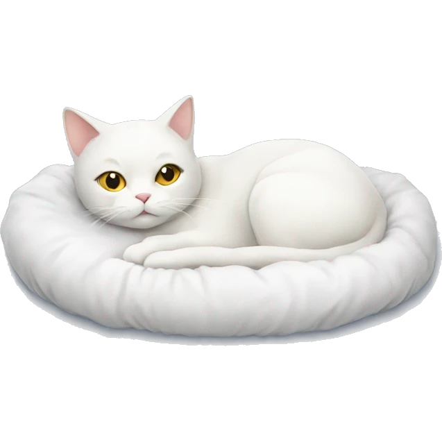 White cat who is laying down in their bed  emoji