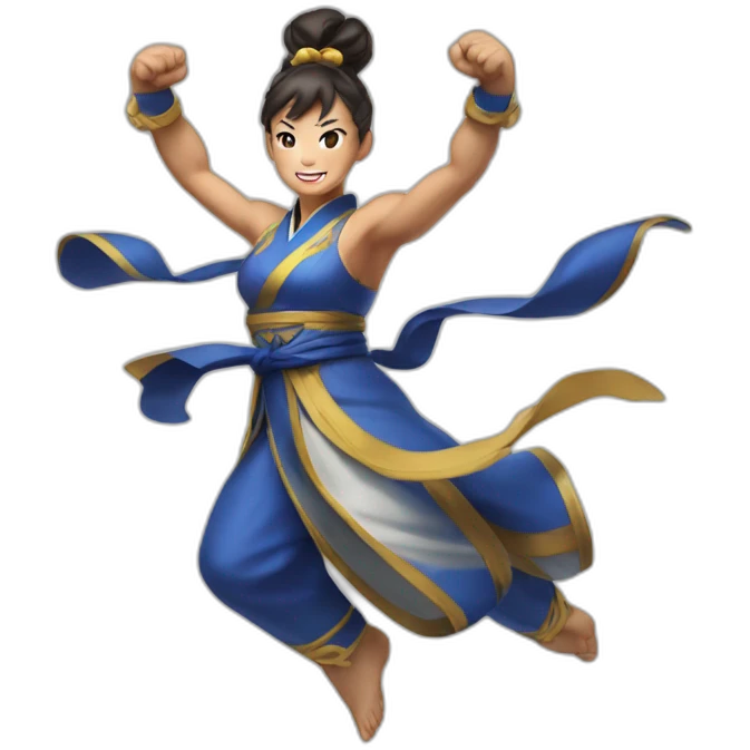 aged Chun-Li raise raise arms and jump high emoji