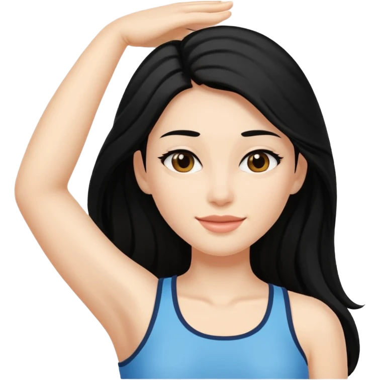 woman black long hair showing armpit with cream on armpit emoji