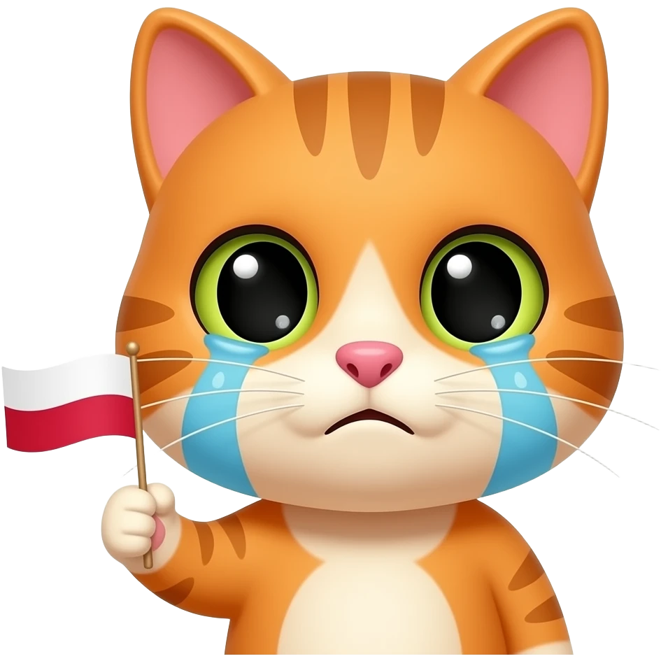 emoji of orange head cat crying with polish flag in hand only face emoji