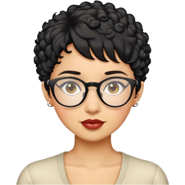 woman pixie curly cut black hair with glasses emoji
