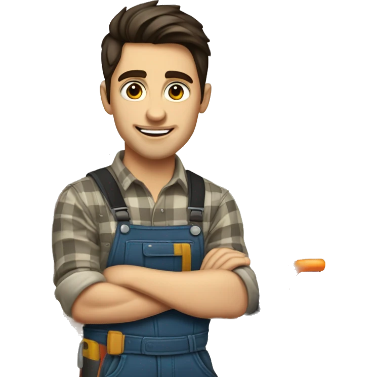 young Woodworker with miter saw caucasian dark hair emoji