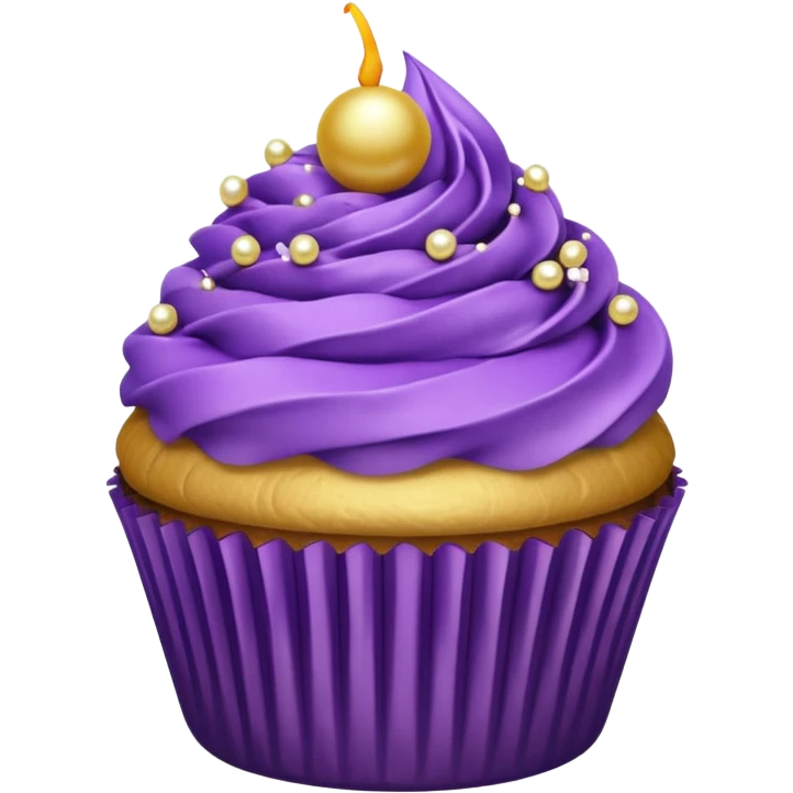cupcake with purple frosting and gold pearls emoji