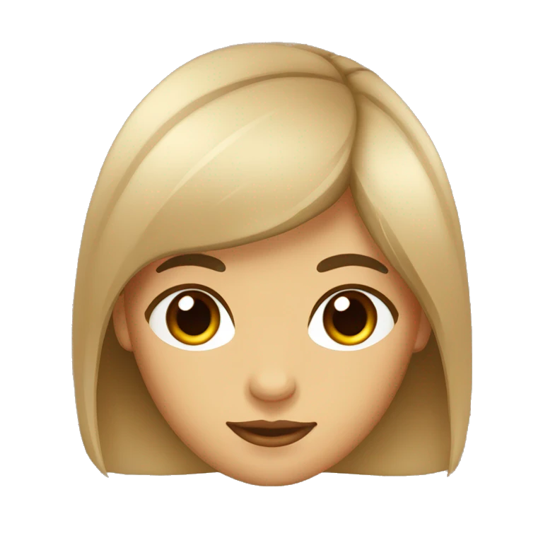 Chica con el pelo medio y castaño oscuro ojos marrones y top beige emoji