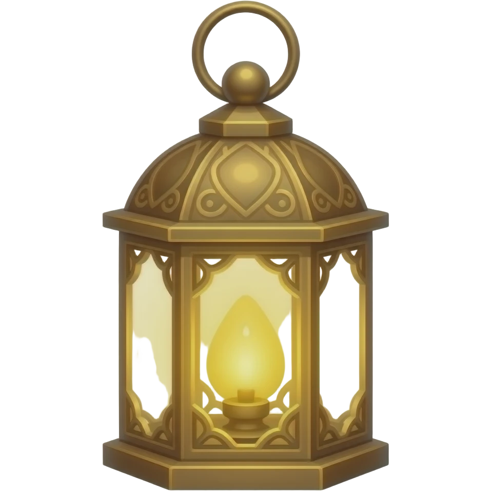 A tiny ornate lantern glowing with warm golden light, surrounded by soft sparkles and a whimsical enchanted look. emoji