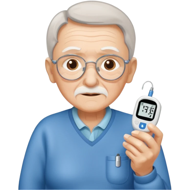 old age person with diabetes with glucose meter in his hand,sideways photo emoji