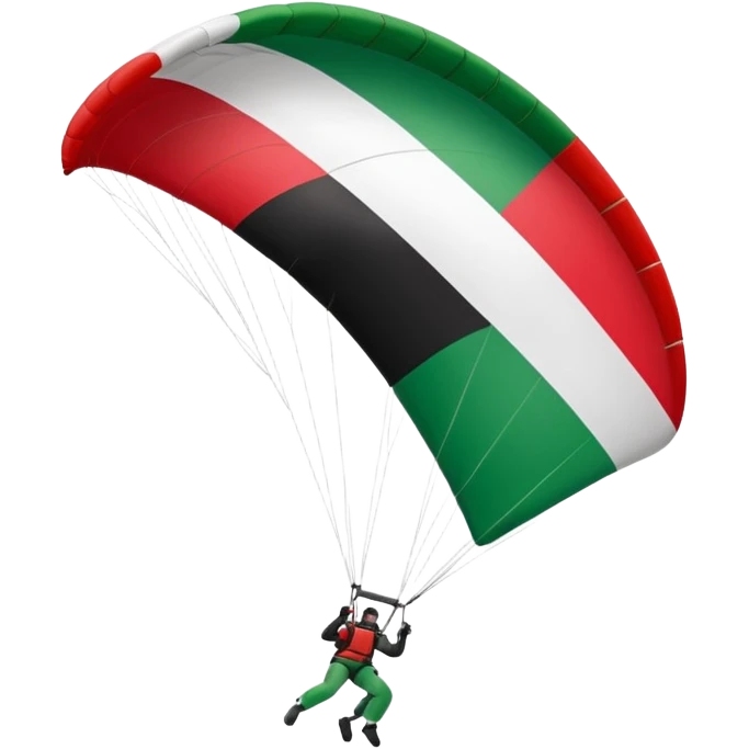 a paraglider flying a palestinian flag wing, respect scrupulously the correct shapes and colours of the palestinian flag, try again emoji
