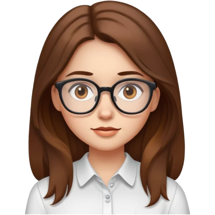girl with glasses, long brown hair, wearing a white shirt emoji