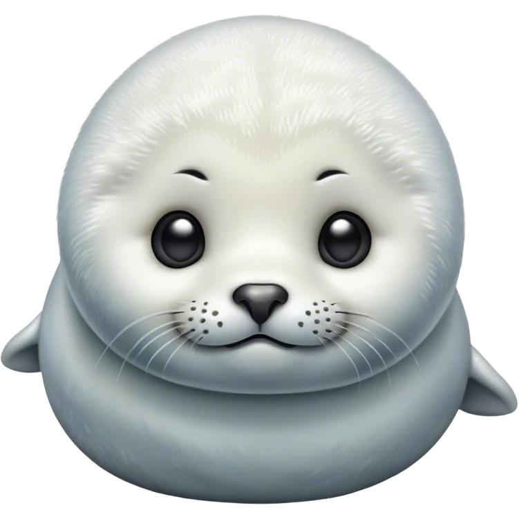 Cinematic Cute Baby Seal Portrait Emoji, Head tilted playfully and inquisitively, featuring a charming, pudgy body with velvety, damp fur, oversized round eyes brimming with innocent wonder, and a soft, cuddly face, Simplified yet irresistibly adorable features, highly detailed, glowing with a warm, frosty glow, high shine, affectionate and lively, stylized with a touch of whimsical polar magic, soft glowing outline, capturing the essence of a mischievous yet loving baby seal that seems as if it could waddle out of the screen into your arms! emoji
