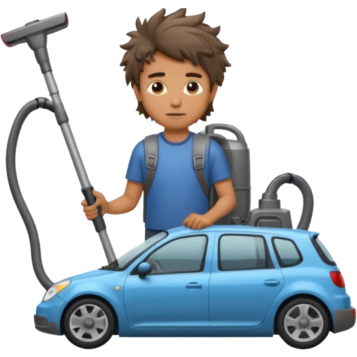 Madman cleaning car with a vacuum in a backpack emoji