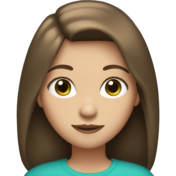 Girl with shoulder length brown straight ish hair and blue-green eyes  emoji