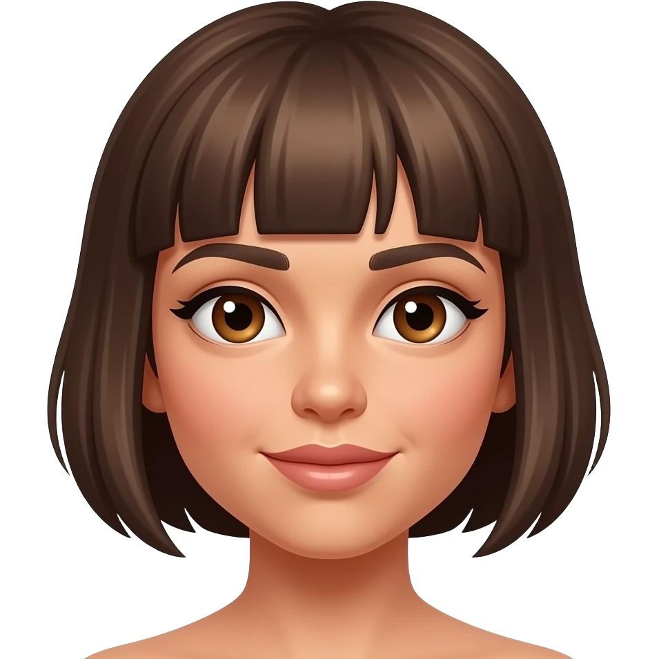 highlights with brown hair side bang short wolf cut hair. tan, side bang female with brown eyes emoji