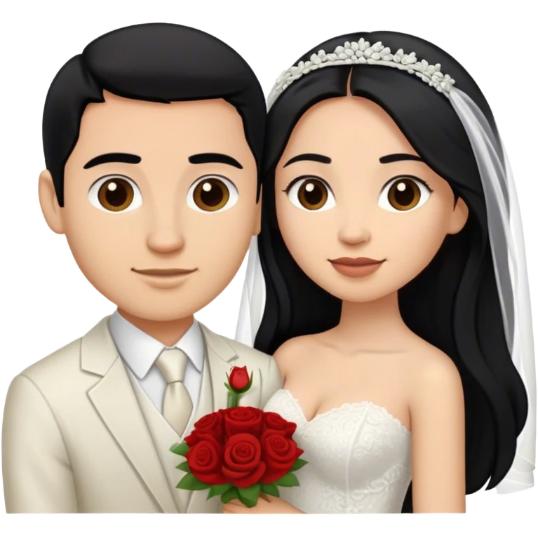 hispanic women with long black hair and light skinned man with short dark brown hair getting married  emoji