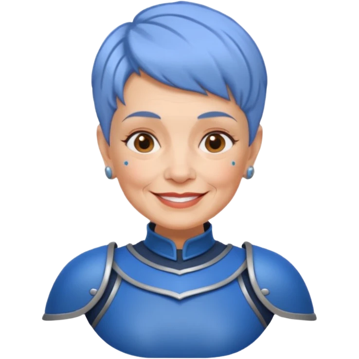 Elderly Tattooed Knights female, with short hair, blue armour emoji