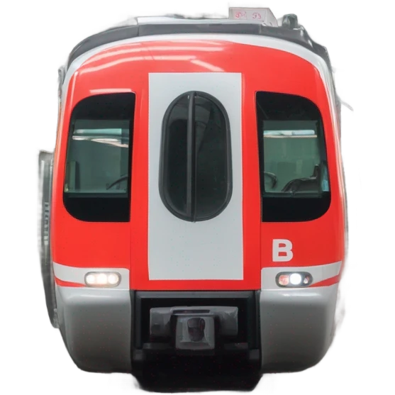 S-Bahn-Hamburg (Roter Schnellzug mit weißen Türen und weißem Streifen am Boden, vorne silberne Front mit Logo "DB") emoji