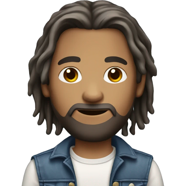 Jesus in blue jeans and t short with gray dreadlock hair and dark brown eyes  emoji
