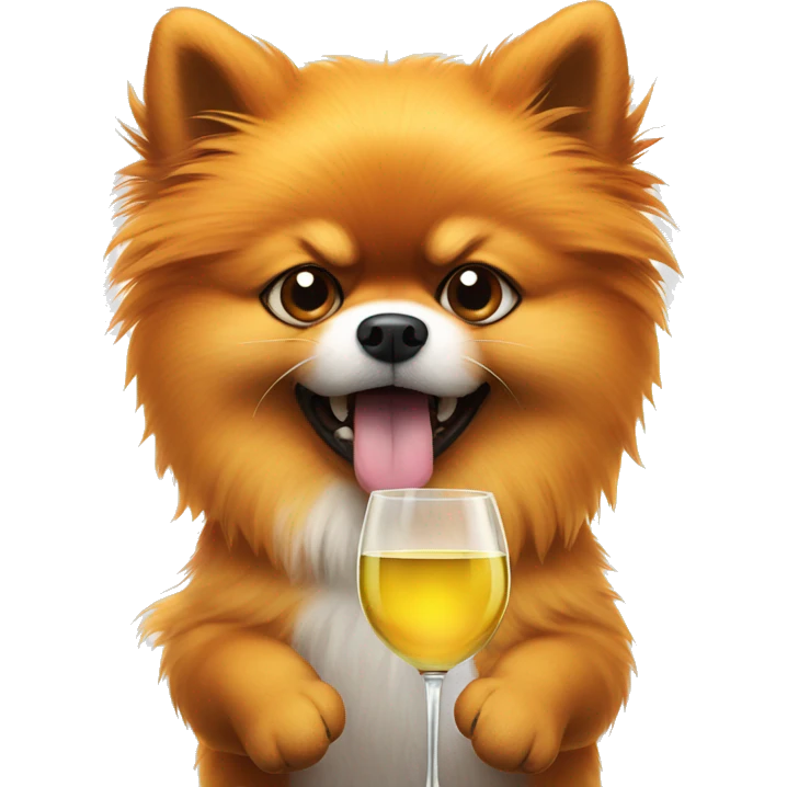 angry orange pomeranian holding white wine in paw emoji