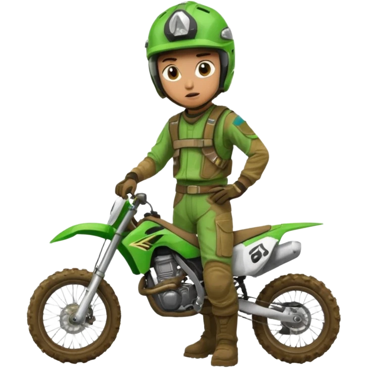 confused dirtbike rider in green gear emoji