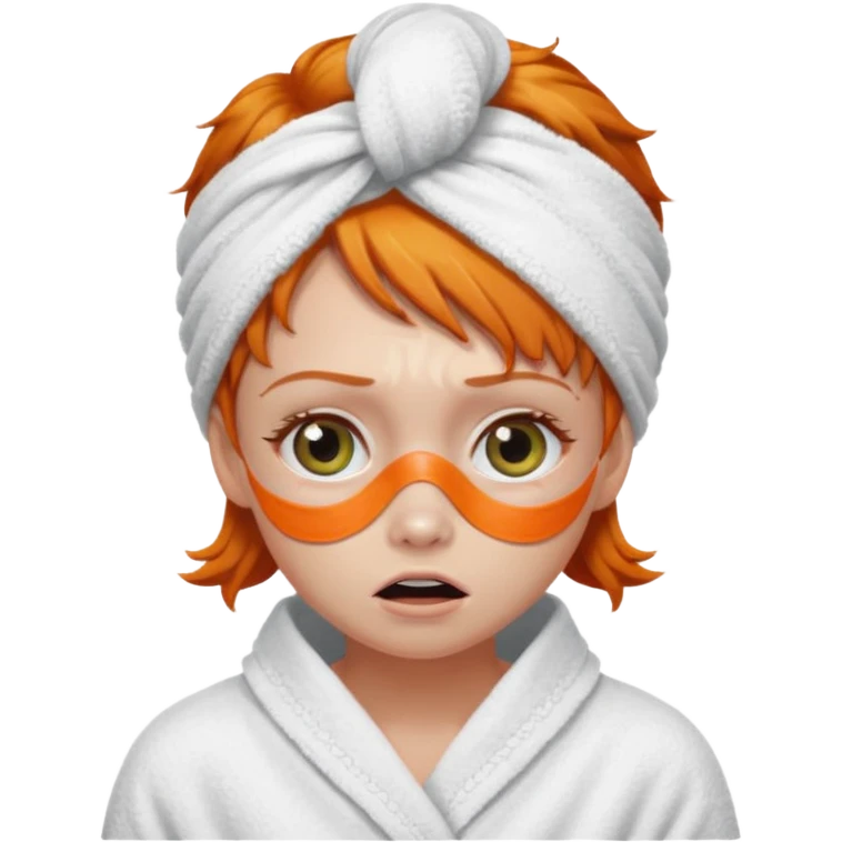 scared ginger girl with bath towels and eye patches emoji