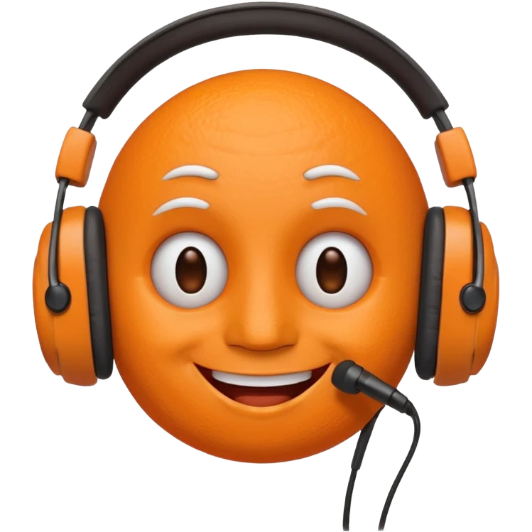 Orange happy face emoji with a couple of hair,headphones,and antennas. emoji