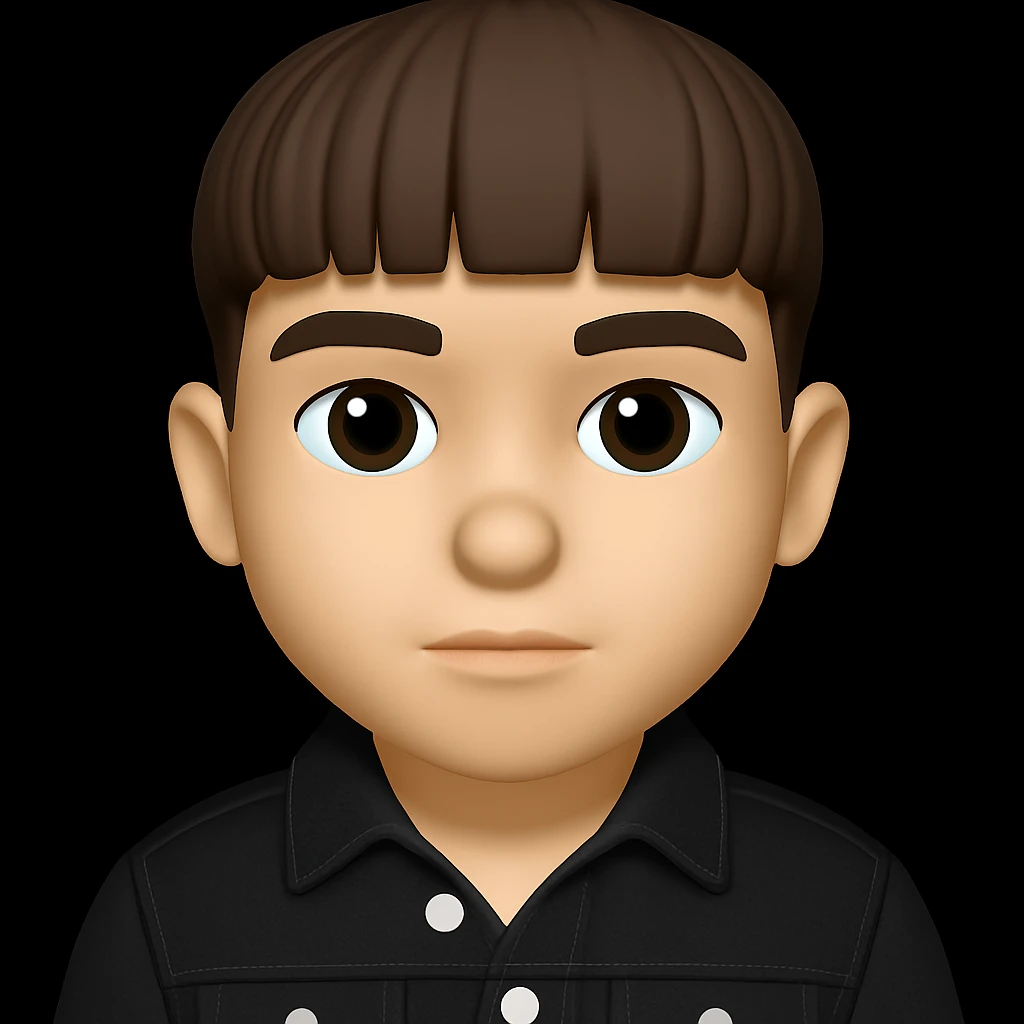 Change the boy's outfit to a black denim jacket with white buttons, keeping the 3D emoji style unchanged. The style is microsoft style 3d fluent emojis, concise and clear. emoji
