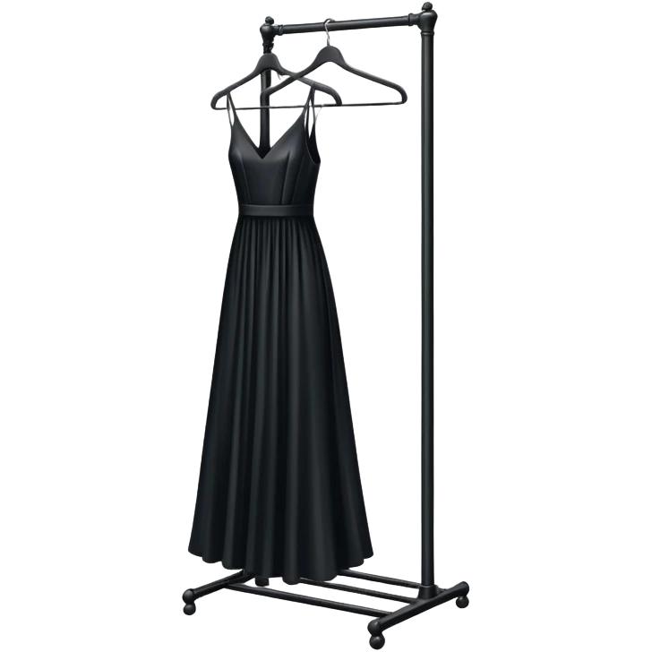 metal clothing rack with a formal black dress hanging emoji