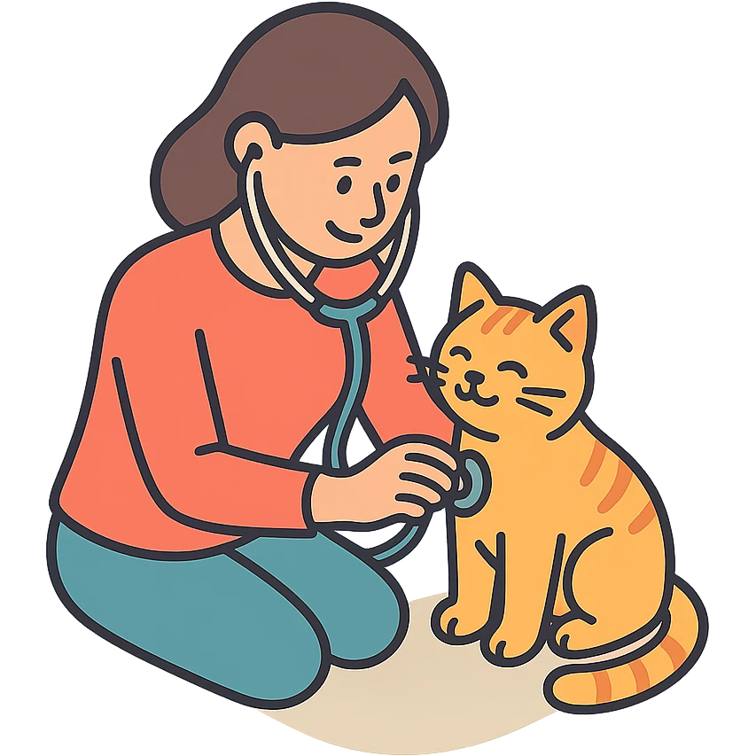 женщина проверяет кошку, чтобы она была здорова и счастлива emoji