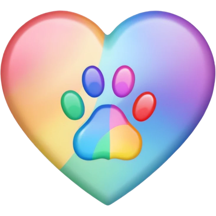 rainbow pride heart with a paw print on top, pastel color palette, no text emoji