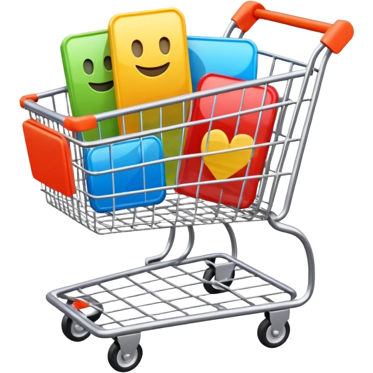 shopping cart with video play buttons inside emoji