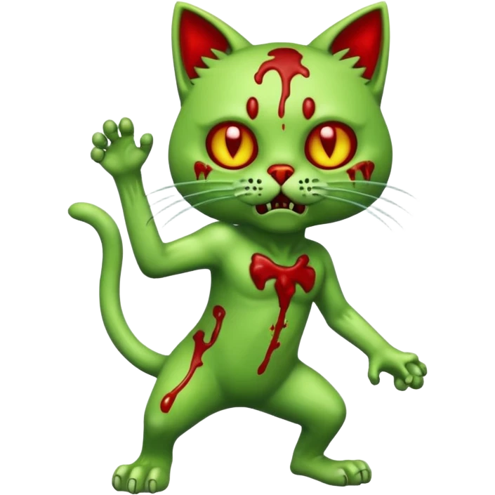 bloody green zombie cat full body with action pose emoji